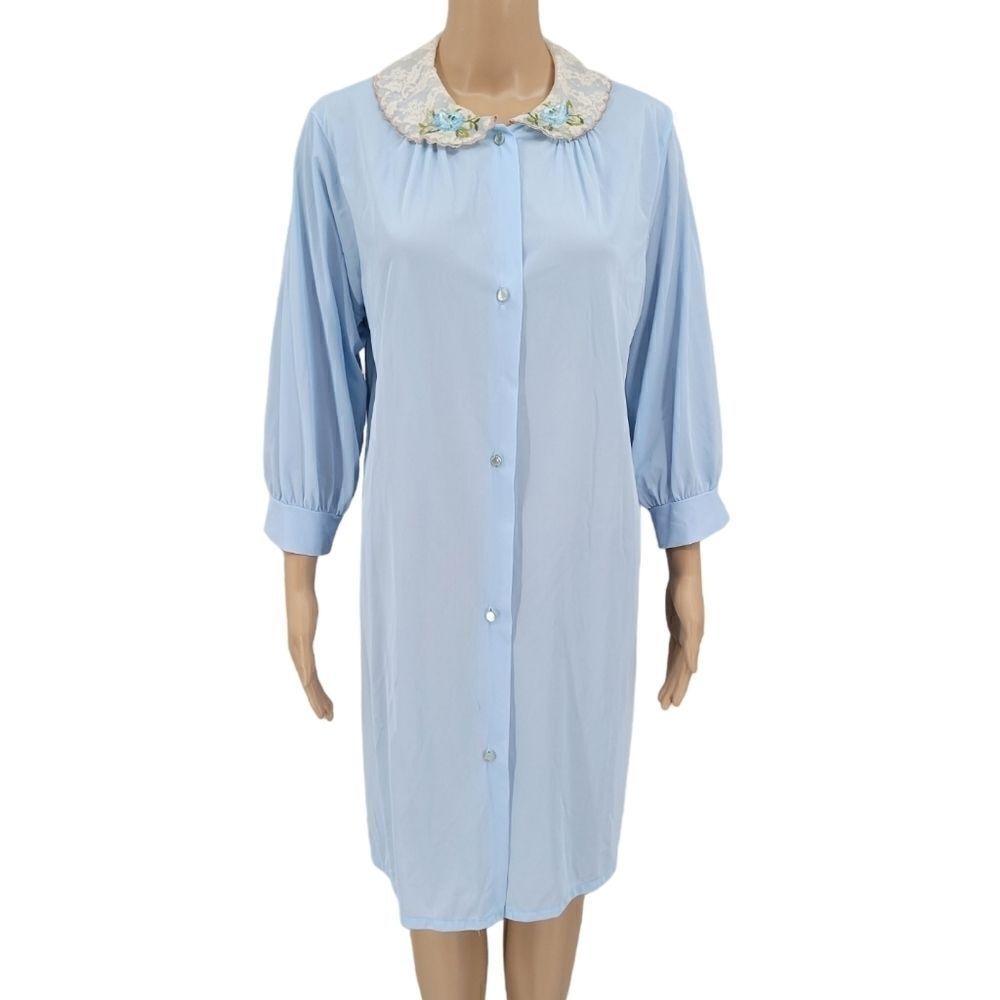 Deena Styled in California Vintage Blue  Grandmacore Nightgown Cream Lace Collar